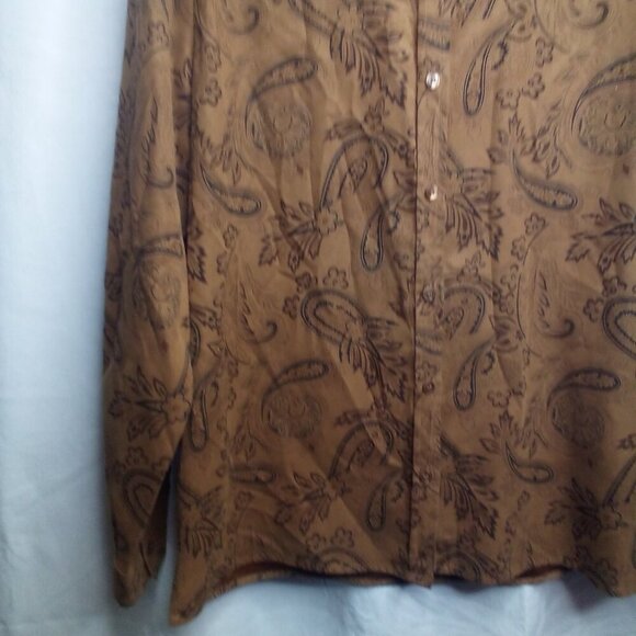 White Stag Shirt M Women Button Up Long Sleeve Suede Paisley Print Brown - Picture 13 of 16